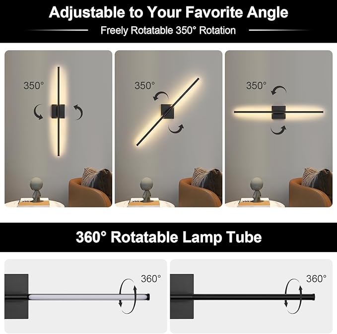 Battery Operated Wall Sconce, 3000K-6000K Dimmable Black Wall Lights - Image 4