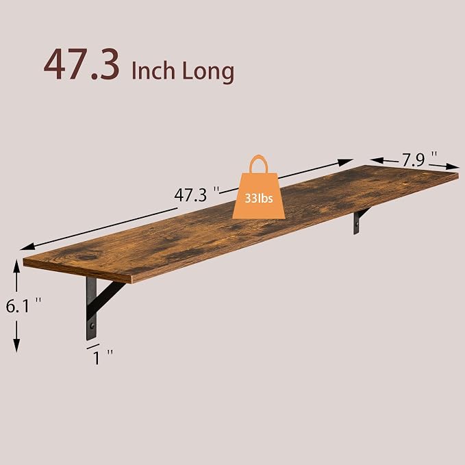 DINZI LVJ Long Wall Shelves, 47.3Inch Wall Mounted Shelves, Extra Large Storage - Image 3