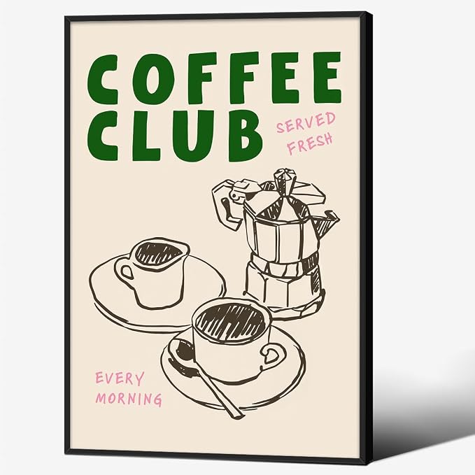 Black Framed Canvas Wall Art Posters Kitchen Coffee Club Print Vintage Coffee by PDFI