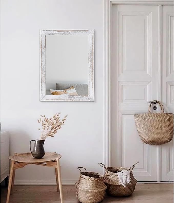 AAZZKANG Mirrors for Wall Rustic Wood Framed Hanging Mirror 20"x16" Decorative - Image 5