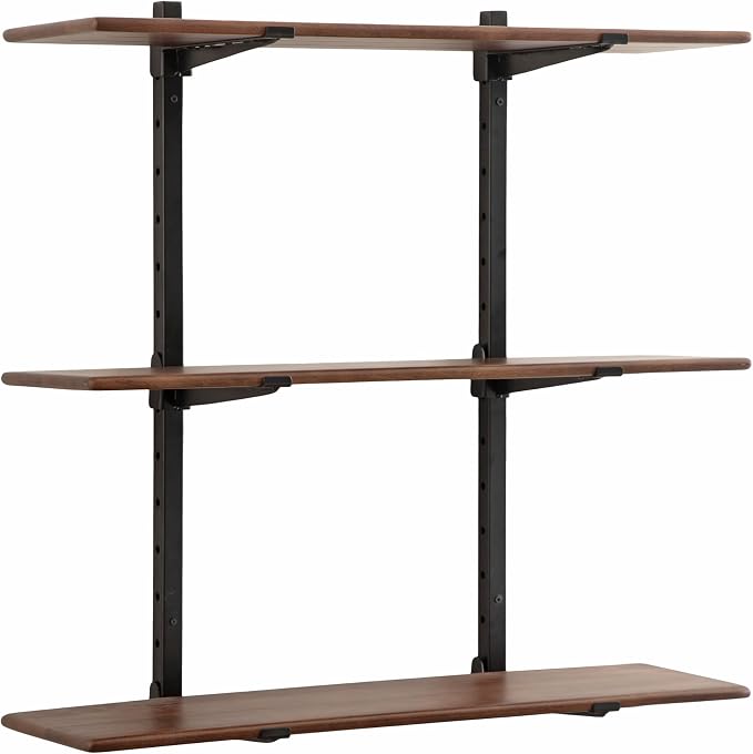 Kate and Laurel Atwood Three-Tiered Adjustable Mango Wood Wall Shelf, Walnut by KateandLaurel