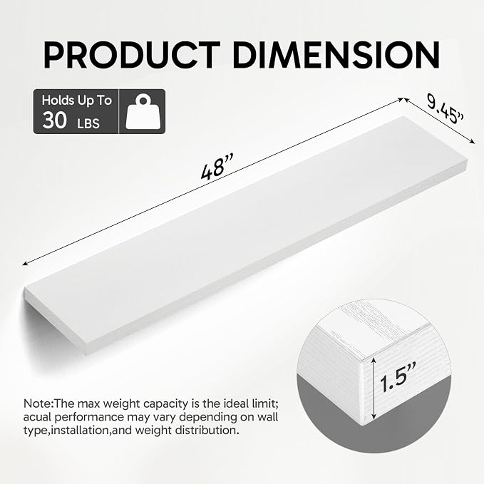 BAYKA Floating Shelves, 48 inches Long Heavy Duty Wall Mounted Rustic Wood - Image 3