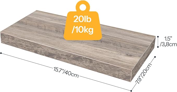 HOOBRO Floating Shelves for Wall, Wall Mounted Shelf Set of 2, 15.7" Hanging - Image 3