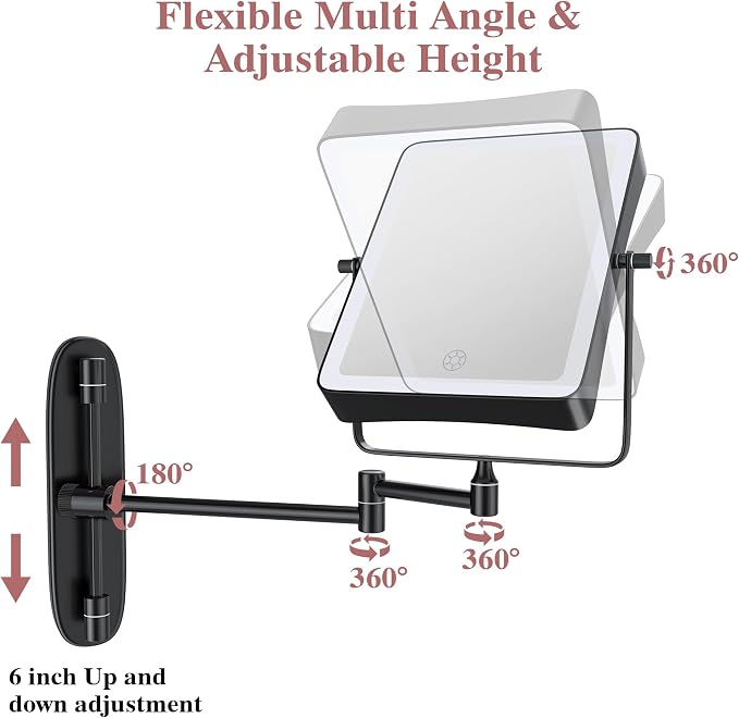 Wall Mounted Lighted Makeup Mirror, Rectangle Double Sided 1X/10X Magnifying - Image 5