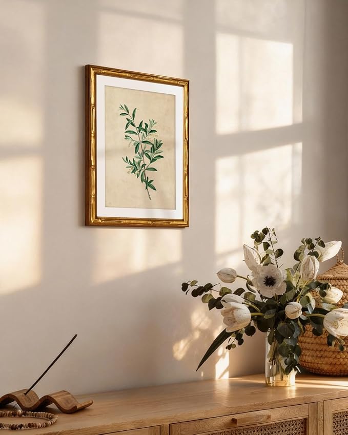 InSimSea Gold Bamboo Framed Canvas Wall Art, Vintage Olive Flower Botanical - Image 6