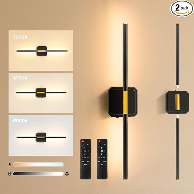 GvvooHome Battery Operated Wall Sconces Set of 2, Detachable 360°Rotate Wall by GvvooHome