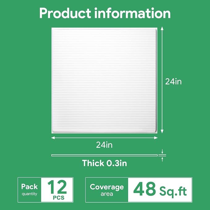 12 PCS 2ft x 2ft PVC White Slat Decorative Ceiling Tiles, Fluted Drop Ceiling - Image 4