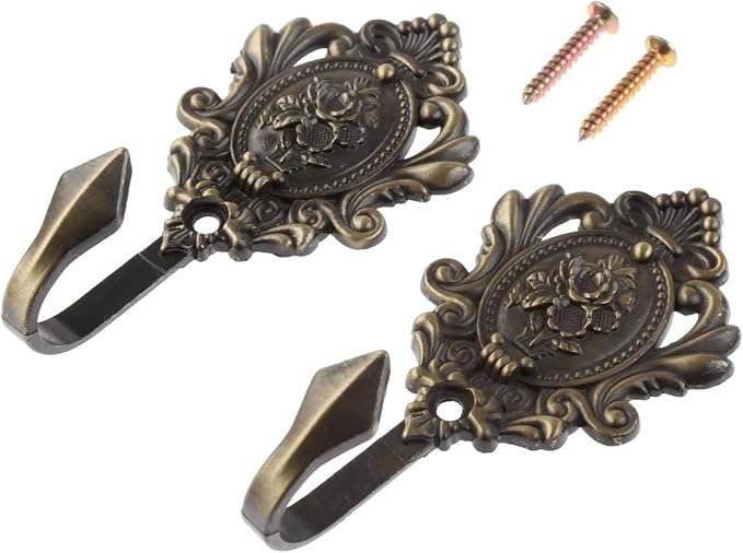 4Pcs Curtain Tiebacks Hook Vintage Bronze Rose Pattern Carved Wall Hooks Key - Image 7