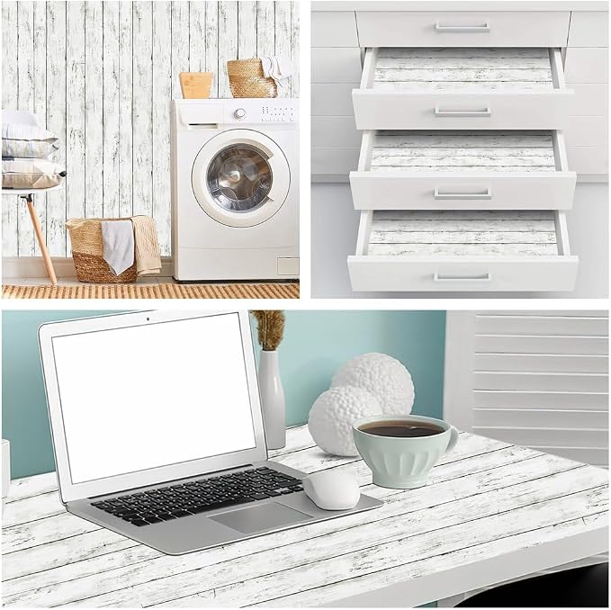 Arthome 23.6 x 200 inches White Gray, Peel and Stick Wallpaper, Wood Contact - Image 5