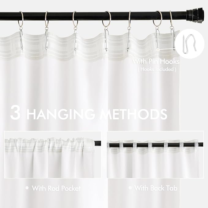 MIULEE Pure White Back Tab Light Blocking Curtains 63 Inch Length 2 Panels Set - Image 3
