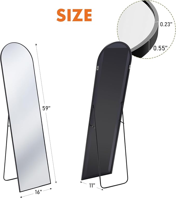 Sweetcrispy 59"x16" Arched Full Length Mirror, Leaning or Standing Full Body - Image 5