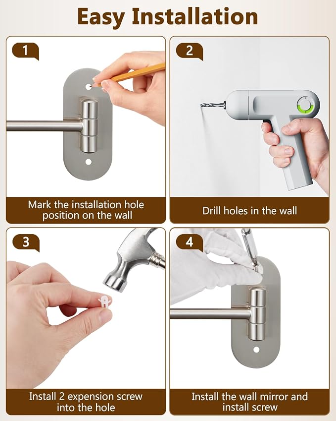 DECLUTTR 9" Wall Mounted Lighted Makeup Mirror, Rechargeable 1X/20X Magnifying - Image 8