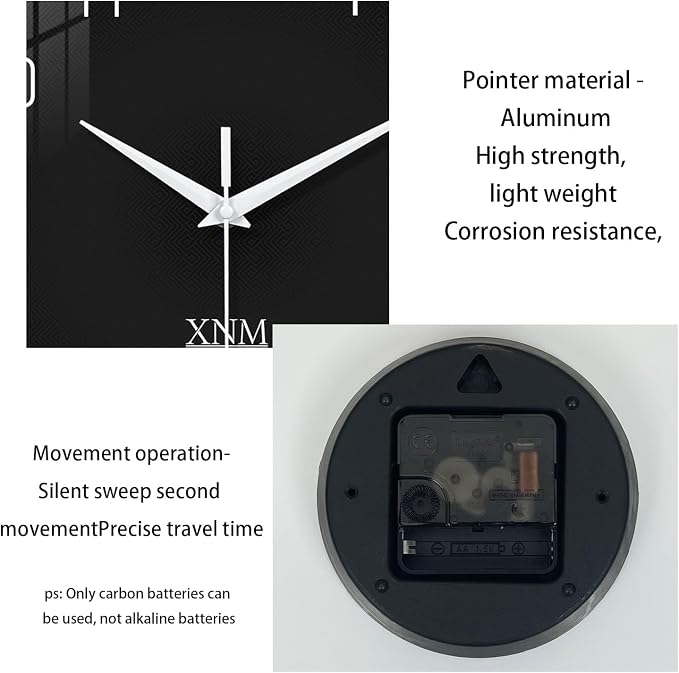 XNM Decorative Wall Clocks Battery Operated 14 Inch Black Wall Clock - Image 8