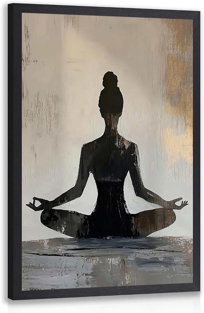 GELDSTEI Wood Framed Zen Wall Art, Modern Yoga Girl Canvas Painting, Tranquil by Unknown