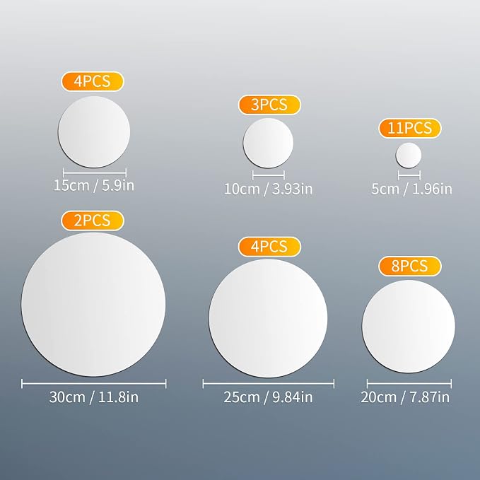Shappy 32 Pcs Acrylic Mirror Wall Stickers Removable Round Wall Decal Circle - Image 2