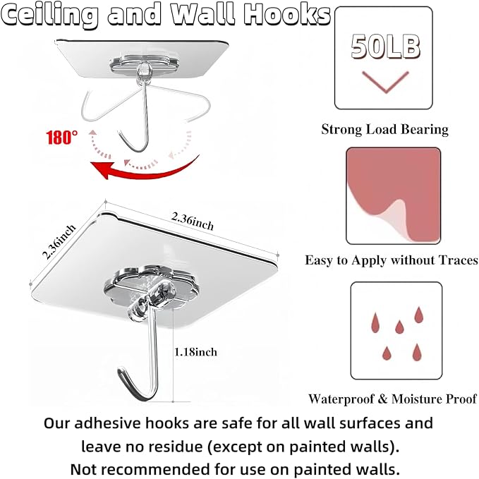 DDMY 100 Pack Heavy Duty Self Adhesive Hooks 50 lbs Transparent Reusable Sticky - Image 5