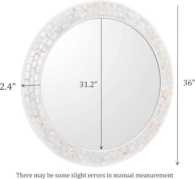 Large Round Mirror 36 Inch, Natural Mother of Pearl Inlay Mosaic Frame Circle - Image 3