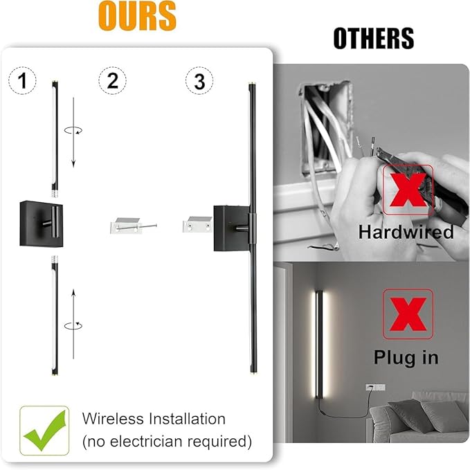 SAIMAND Wall Sconces Set of 2 Battery Operated, Wireless USB 8000mAh - Image 7
