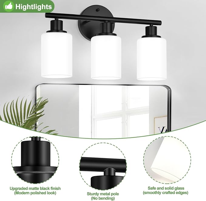 Zarbitta 3-Light Bathroom Light Fixtures, Bathroom Wall Lamp - Image 4