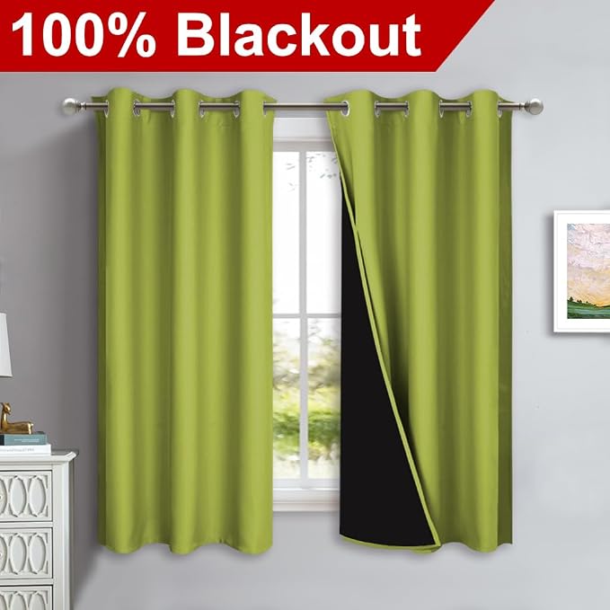 NICETOWN 100% Blackout Curtains 54 inches Long, Fresh Green, 1 Pair, 42 inches - Image 2
