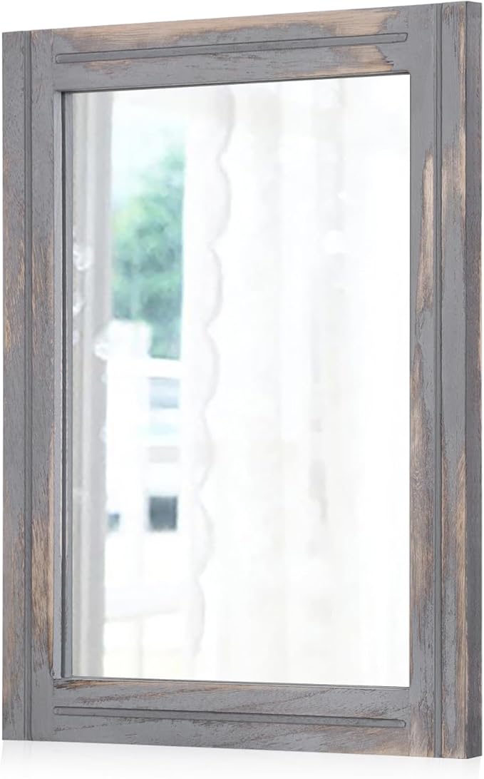 AAZZKANG Wood Framed Mirror Rectangular Rustic Wall Mirrors Decorative Small by AAZZKANG