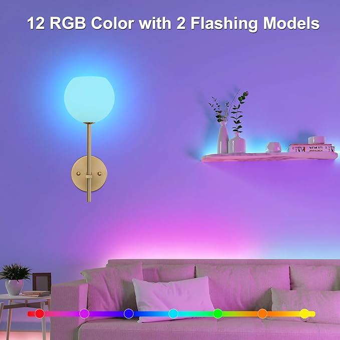 Gold Battery Operated Wall Sconces Set of 2, Rechargeable Wireless Wall Lights - Image 3