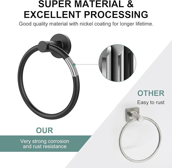 SetSail Towel Holder for Bathroom Wall Matte Black Towel Ring Stainless Steel - Image 4