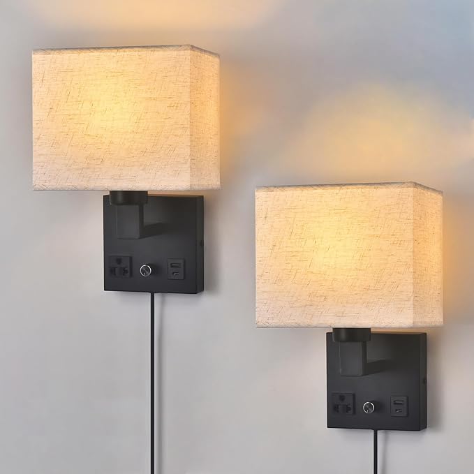 Bedside Wall Lamp for Bedroom, Plug in Wall Sconce by CNMYKYDS