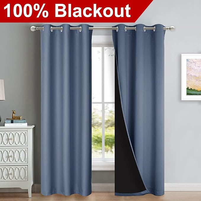 NICETOWN 100% Blackout Curtains Thermal, Stone Blue, 1 Pair, W37 x L80 - Image 2