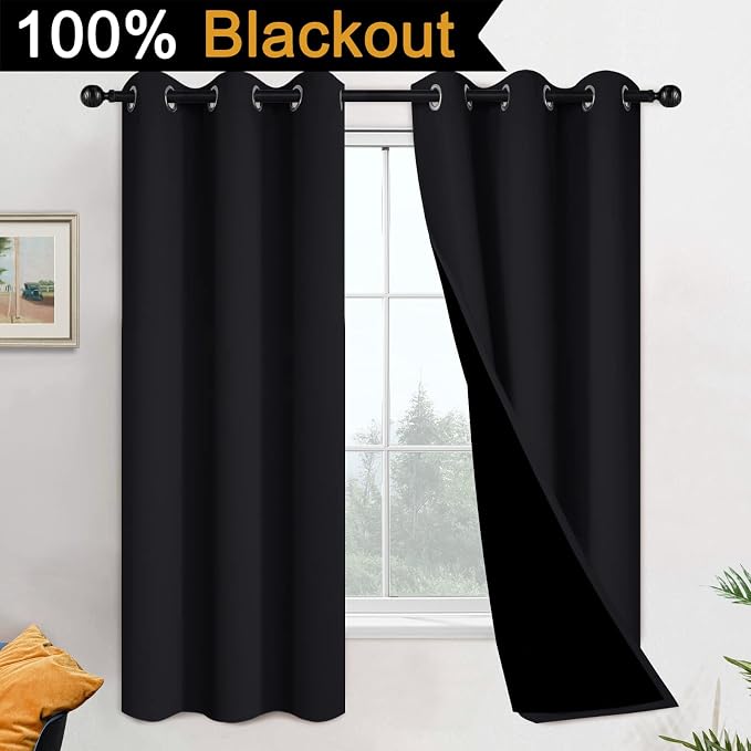 Yakamok 100% Blackout Lined Pair Curtains - Image 2