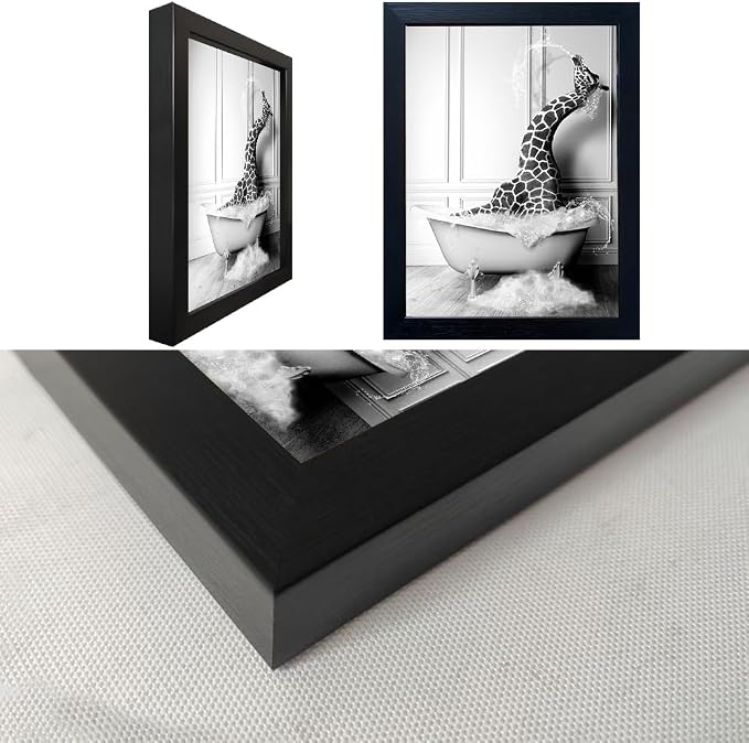 Black and White Bathroom Wall Art Funny Giraffe in Bathtub Wall Decor Framed - Image 2