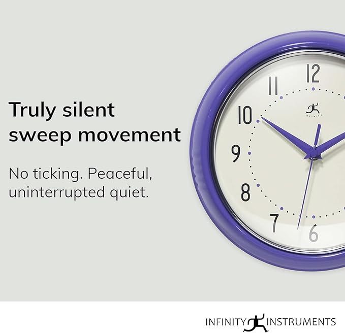 Infinity Instruments LTD. Retro 9 inch Silent Sweep Non-Ticking Mid Century - Image 6