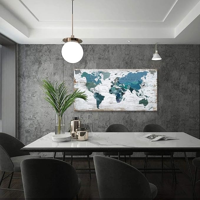 lagre Teal Decor 36inchx71inch World Map Canvas Wall Art Pictures - Image 3