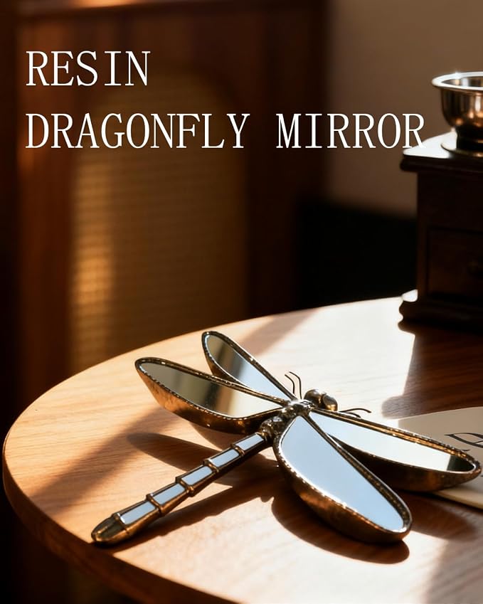 Dragonfly Wall Mirror Decor, Butterfly Art Wall Mirrors, Retro Gold Resin - Image 2