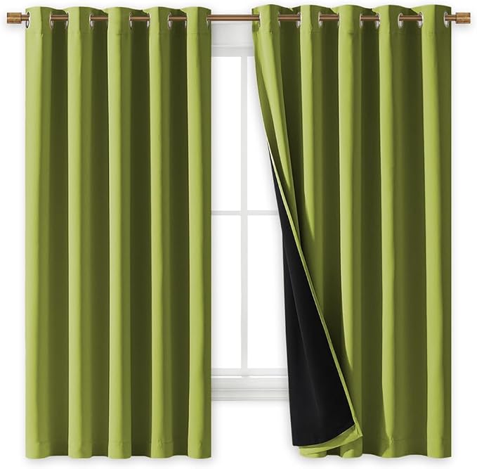 NICETOWN 100% Blackout Lined Curtains, Fresh Green, 1 Pair, 2 Thick Layers - Image 2