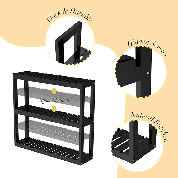 Domax Bamboo Bathroom Shelf 3-Tier Wall Mount Storage Rack Multifunctional - Image 6