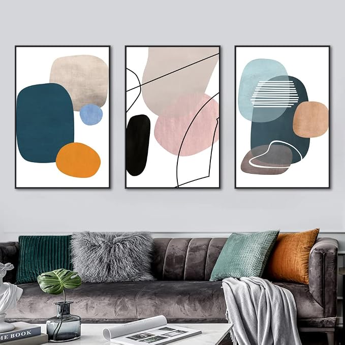 MPLONG Wall Art 3 Pieces Of Framed Decorative Paintings Abstract Simple Orange - Image 9