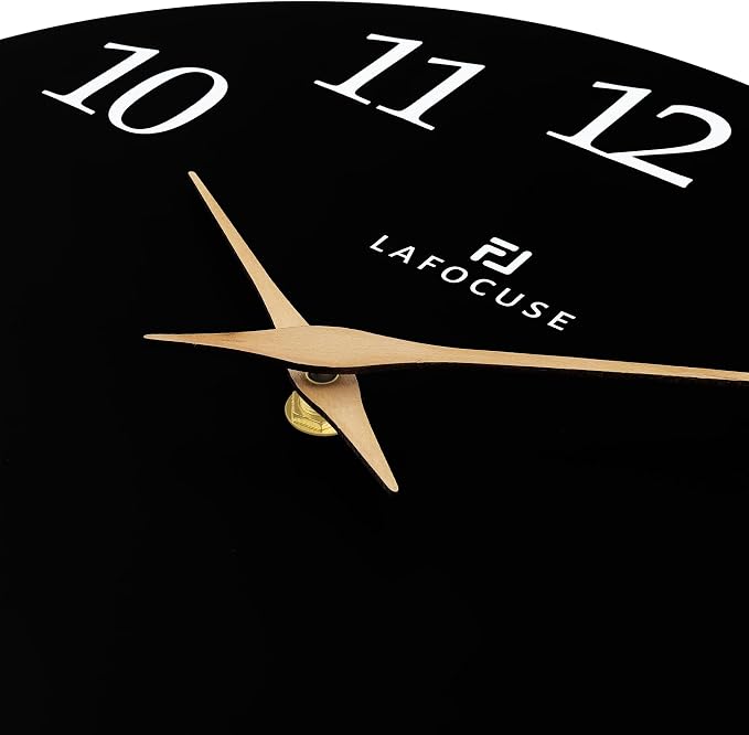 Lafocuse 12 Inch Wooden Black Wall Clock Battery Operated Silent Non-Ticking - Image 7