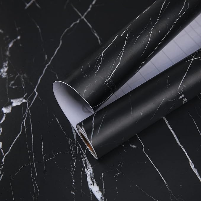 practicalWs 11.8"×78.7" Black Marble Contact Paper Matte Peel and Stick Kitchen by practicalWs