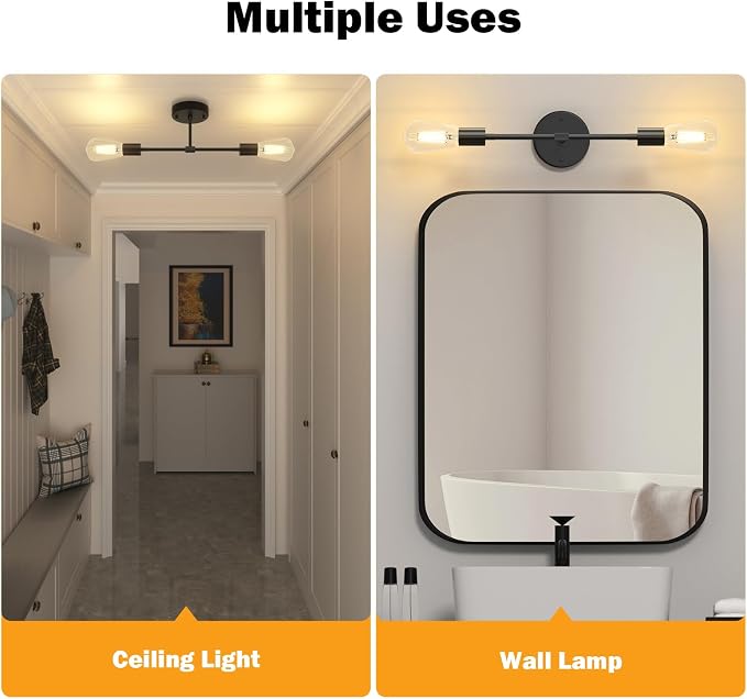 FadimiKoo 2-Light Black Bathroom Lighting Over Mirror, Modern Sconces Wall - Image 4
