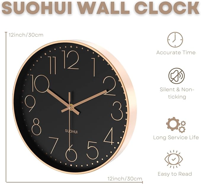 Silent Wall Clock 12 Inch Non-Ticking Wall Clocks Battery Operated - Image 3