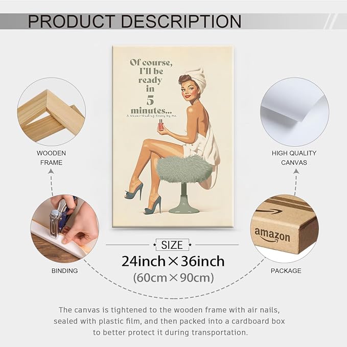 Boho Sage Green Bathroom Poster Vintage 70s Pin Up Girl Wall Art 24X36 inch - Image 2
