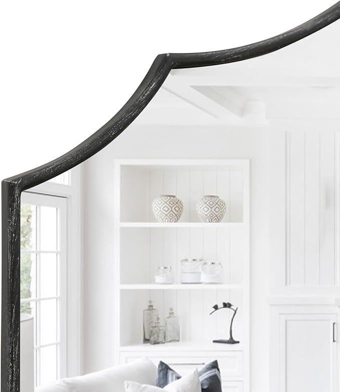 Besdomus Black Scalloped Wall Mirror: 40"x29" Large Modern Wooden Arched - Image 5