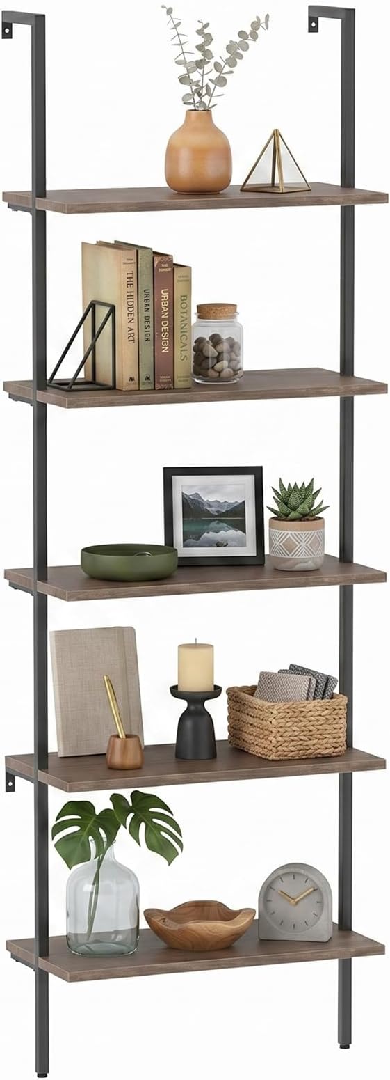 aboxoo Ladder Shelf Open Bookshelf 5-tier Wood Wall-mounted Bookcase Storage by aboxoo