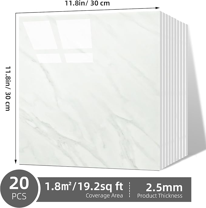 Vieshful 20pcs Peel and Stick Backsplash Tile，12"x12" Self Adhesive Marble Tile - Image 3
