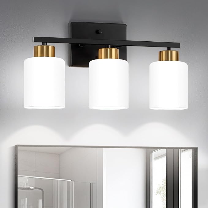FonmYim Black and Gold Bathroom Light Fixtures, 3-Light Modern Vanity Light by FonmYim