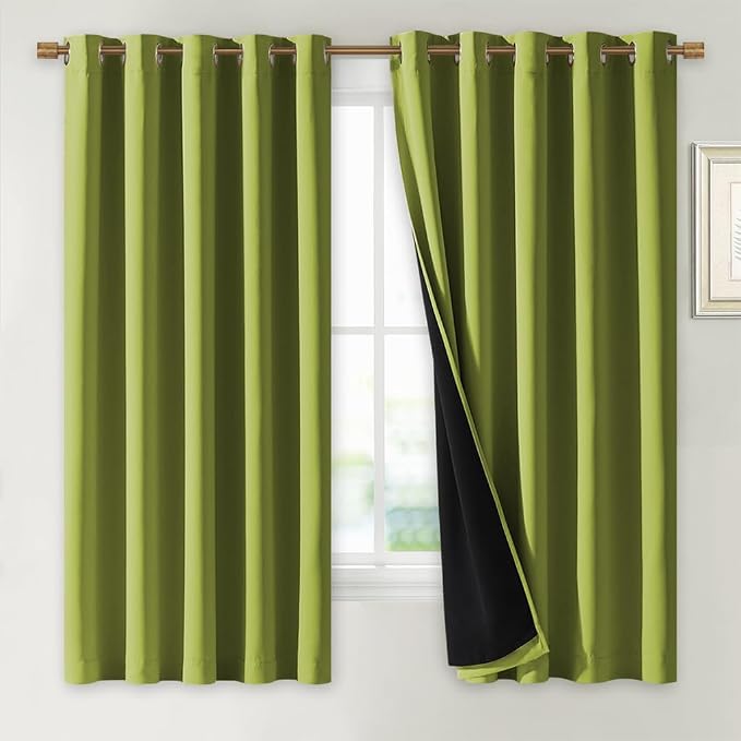 NICETOWN 100% Blackout Lined Curtains, Fresh Green, 1 Pair, 2 Thick Layers by NICETOWN