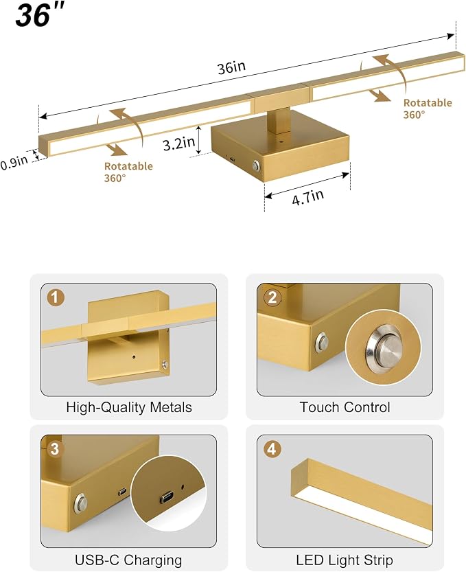 Rayogale 36 Inch 8000mAh Wireless Wall Sconce - Image 6