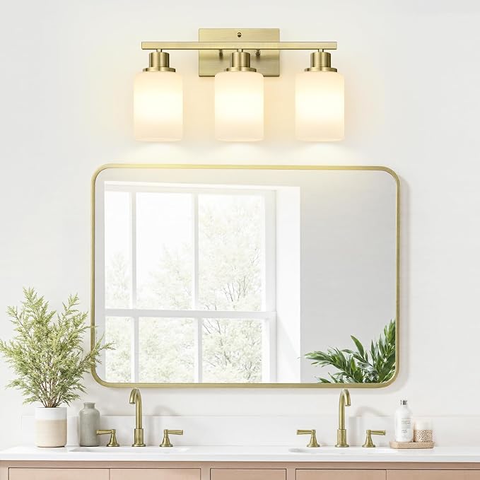 MOKATNG 3-Light Bathroom Light Fixtures, Aged Brass Vanity Light - Image 4