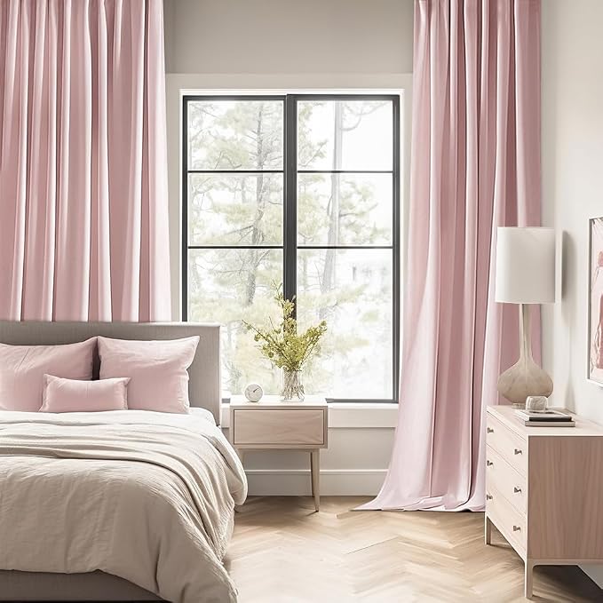 MIULEE Baby Pink Back Tab Blackout Curtains 63 Inch Length 2 Panels Set - Image 2